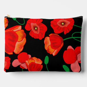 Red poppies on black background illustration  accessory pouch