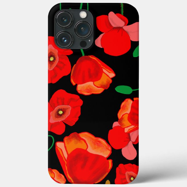 Red poppies on black background illustration  Case-Mate iPhone case (Back)