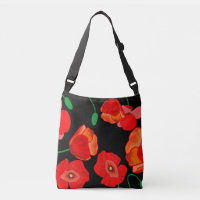Red poppies on black background illustration
