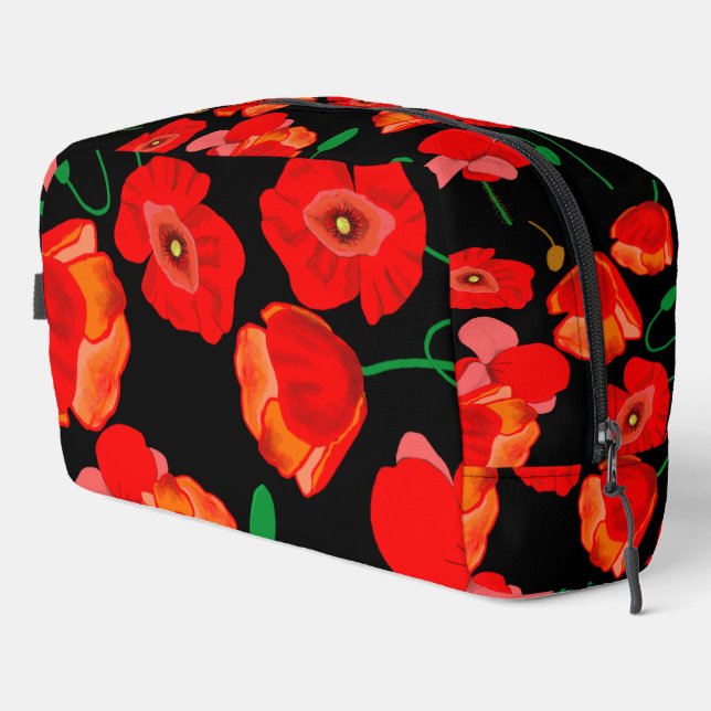 Red poppies on black background illustration  dopp kit (Right Corner)
