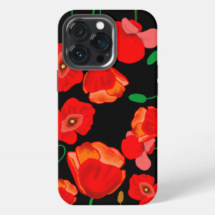 Red poppies on black background illustration iPhone 13 pro case