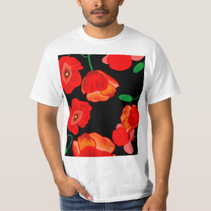 Red poppies on black background illustration T-Shirt