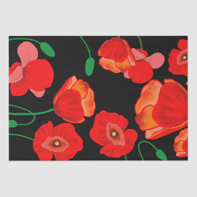 Red poppies on black background illustration  tissue paper (Front)
