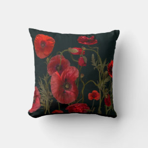 Red Poppies On Black Cushion