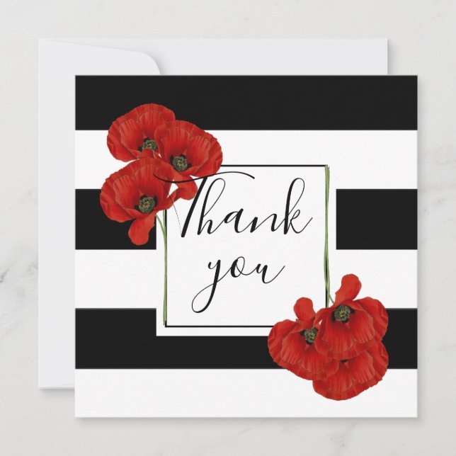 Red Poppies on Black & White Striped Background (Front)
