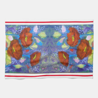 Red Poppies on Blue Kitchen Towel