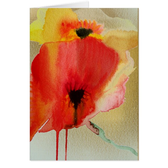 Red Poppies on gold modern floral art (Front)