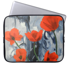 Red Poppies on Grey Laptop Sleeve