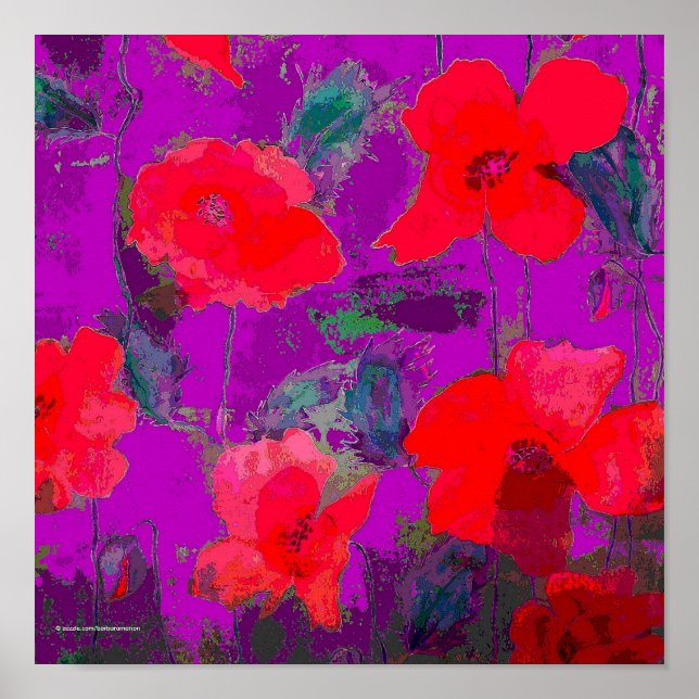 red poppies on purple background poster (Front)