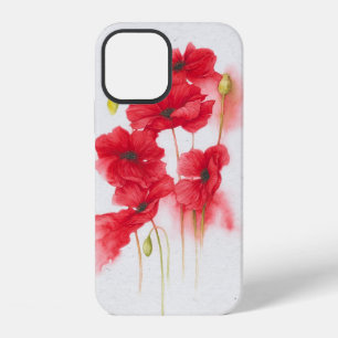 red poppies on speckled grey iPhone 12 case