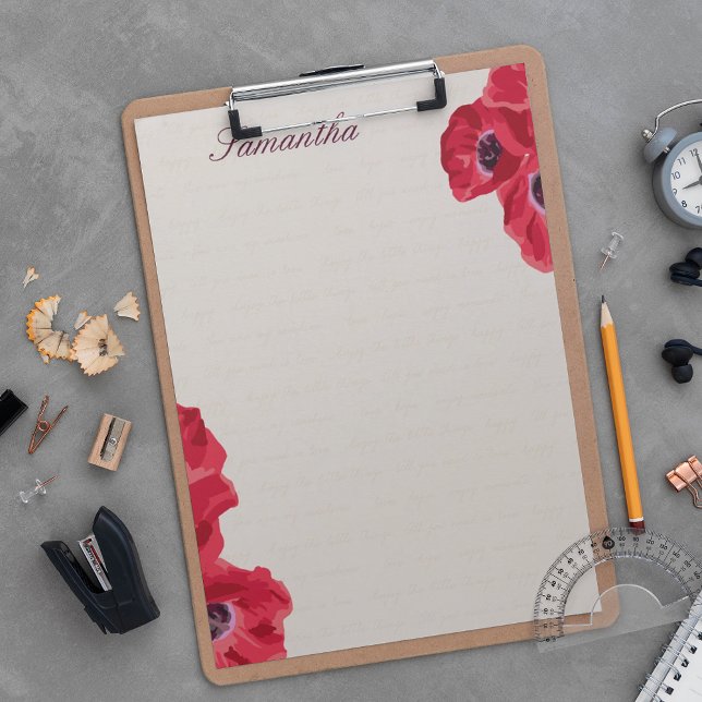 Red Poppies on Text Background Personalised Notepad (Creator Uploaded)