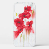 red poppies on whitewashed wood