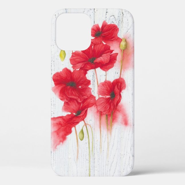 red poppies on whitewashed wood Case-Mate iPhone case (Back)