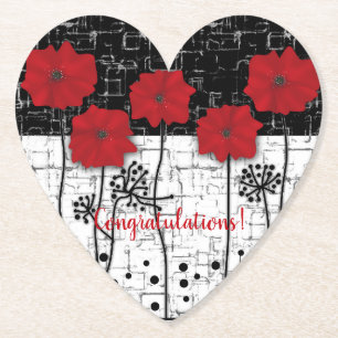 Red poppies paper plates paper coaster