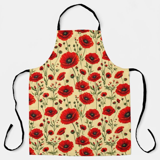 Red poppies pattern apron (Front)