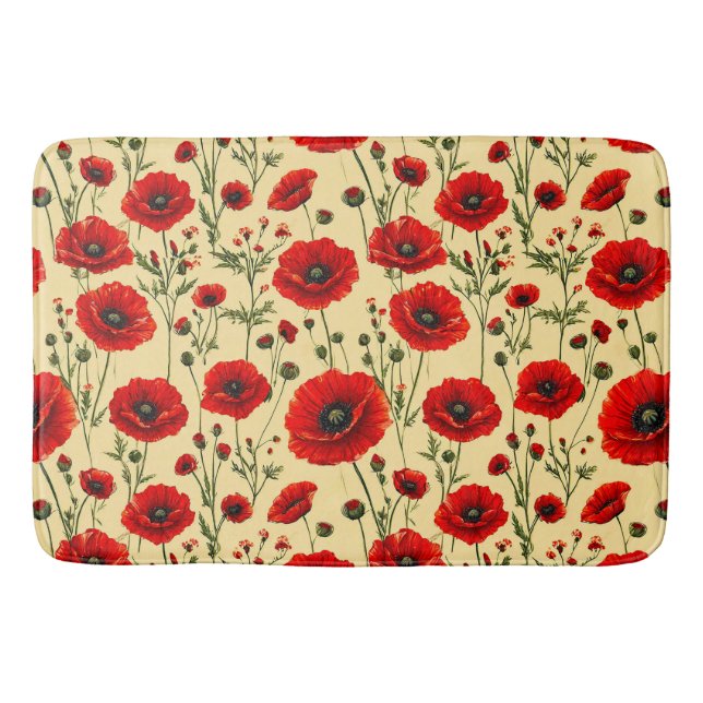 Red poppies pattern bath mat (Front)