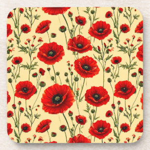 Red poppies pattern coaster