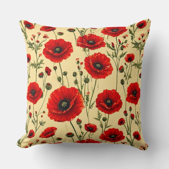 Red poppies pattern cushion (Front)
