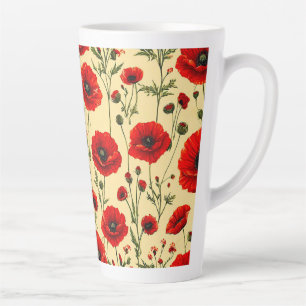 Red poppies pattern latte mug