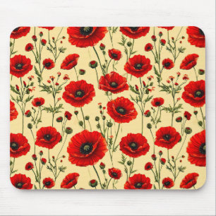 Red poppies pattern mouse pad