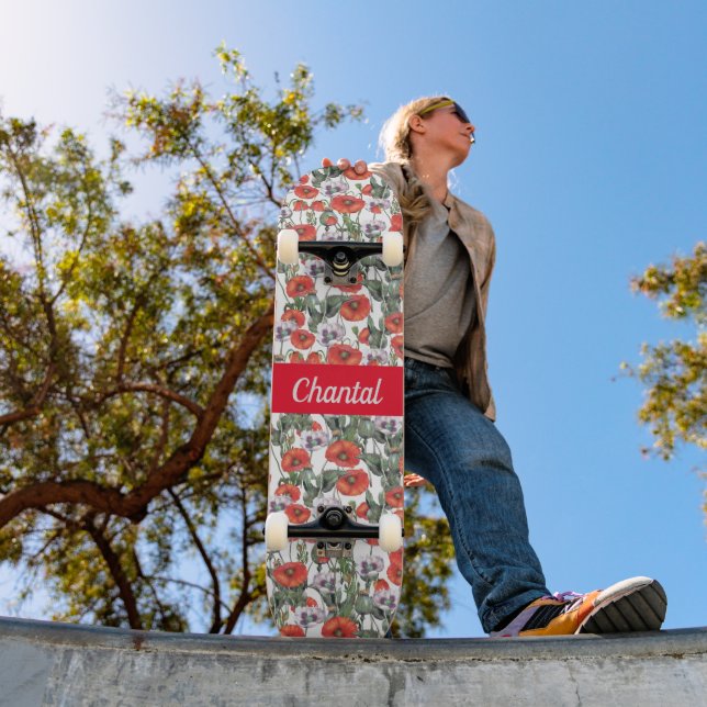 Red Poppies Pattern Personalised  Skateboard (Outdoor 1)