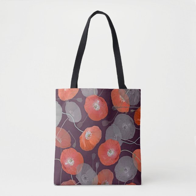 Red Poppies Pattern Tote Bag (Front)