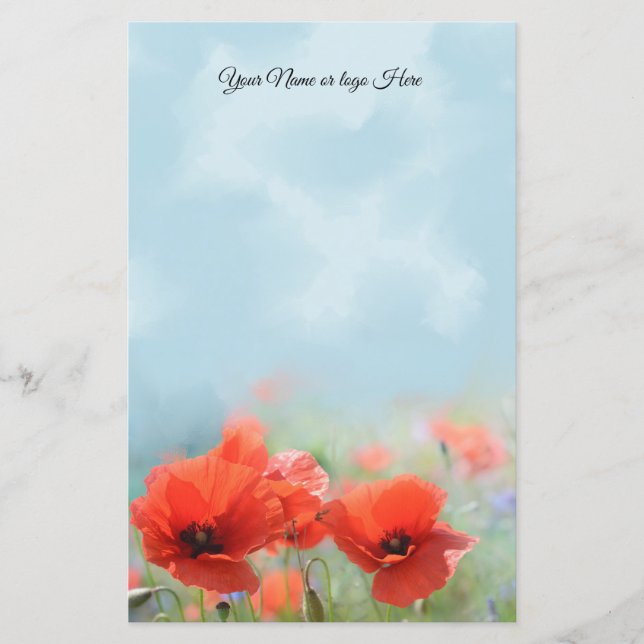 Red Poppies Personalised Stationery (Front)
