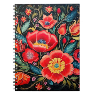Red Poppies Petrikivka Ukrainian folk art Notebook
