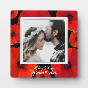 Red Poppies Photo of Newlyweds Marriage Gift Frame