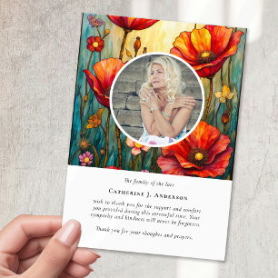 Red Poppies Photo Sympathy Funeral Memorial Thank You Card