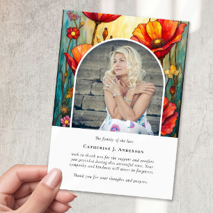 Red Poppies Photo Sympathy Funeral Memorial Thank You Card