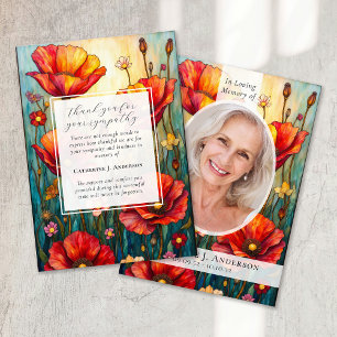 Red Poppies Photo Sympathy Funeral Memorial Thank You Card