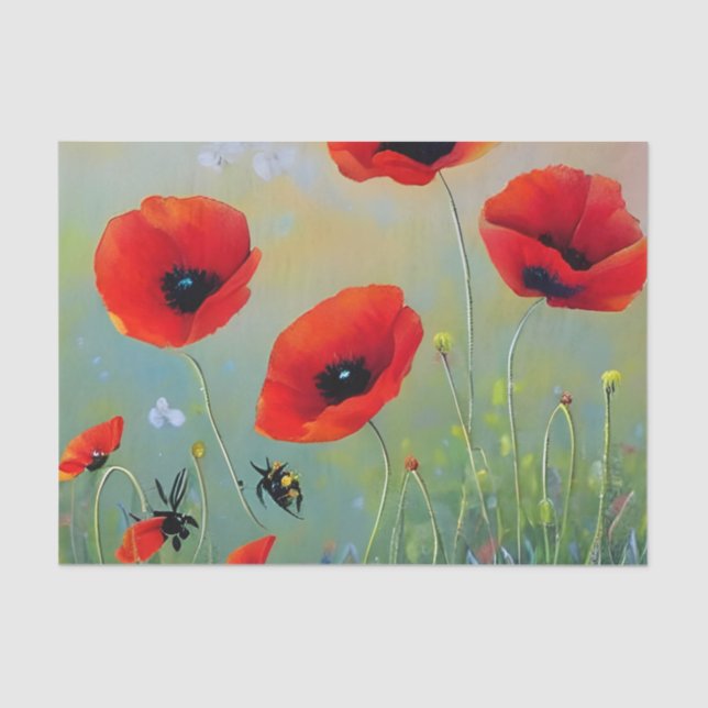 Red Poppies Plants  Tissue Paper (Front)