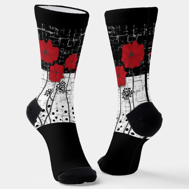 Red poppies , poppies , red flowers socks (Angled)