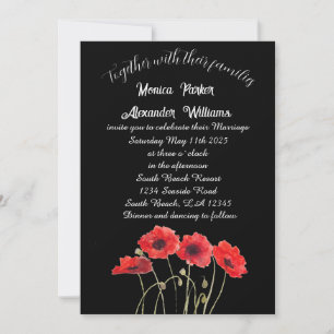 Red Poppies Poppy Black Elegant Floral Wedding In Invitation