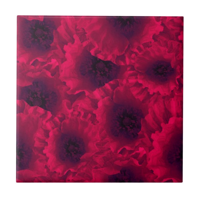 Red poppies , poppy ceramic tile (Front)