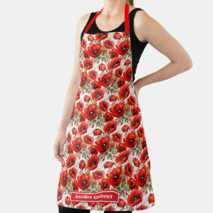 Red Poppies Poppy Floral  Apron
