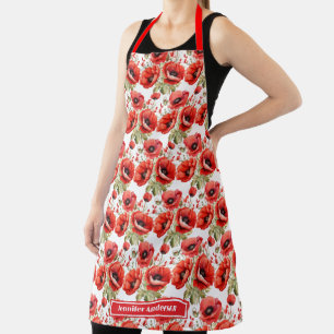 Red Poppies Poppy Floral  Apron