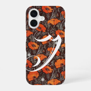 RED POPPIES Poppy Floral Blavk White Monogram iPhone 16 Case