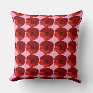 RED POPPIES POPPY FLORAL CUSHION