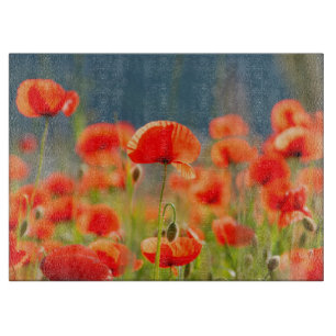Red Poppies Poppy Flowers  Blue Sky Cutting Board