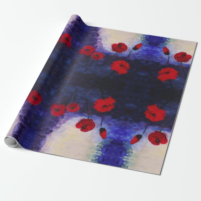 Red Poppies Purple Art Wrapping Paper (Unrolled)