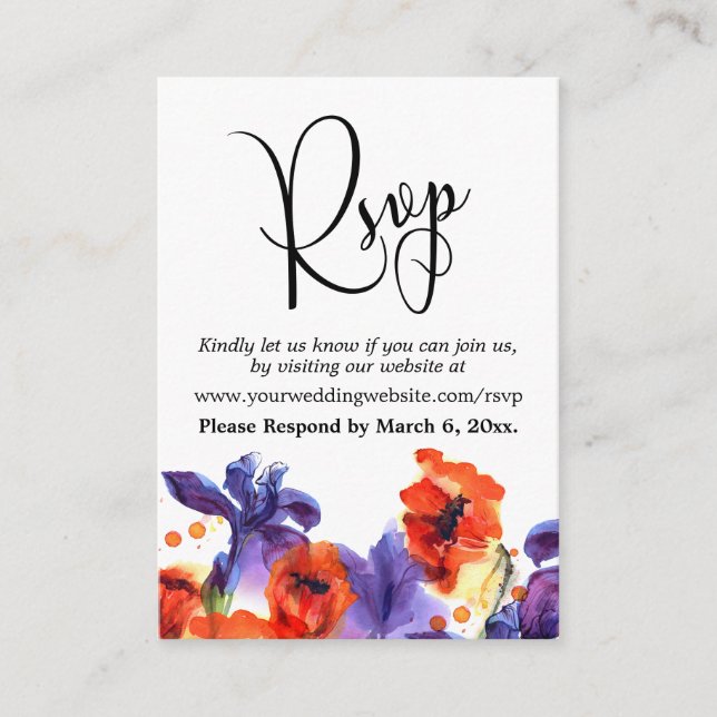 Red Poppies & Purple Iris RSVP Online Insert Cards (Front)