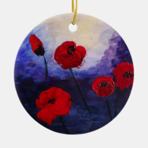 Red  Poppies Purple Painting  Ornament