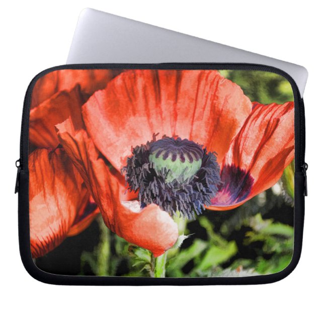Red Poppies & Stamen Flowers Flora Art Gifts Laptop Sleeve (Front)