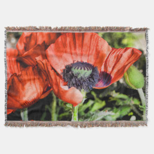 Red Poppies & Stamen Flowers Flora Art Gifts Throw Blanket