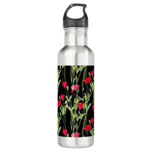 Red poppies summer meadow, wild flowers 710 ml water bottle