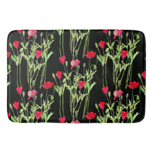 Red poppies summer meadow, wild flowers bath mat