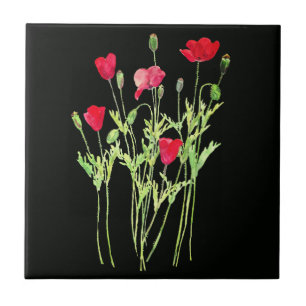 Red poppies summer meadow, wild flowers ceramic tile