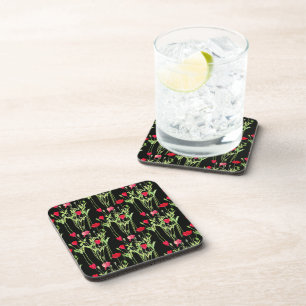 Red poppies summer meadow, wild flowers coaster